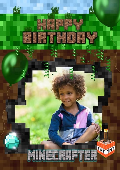 Minecraft TNT Birthday Personalised Photo Card 15459 created by Kerrylovescards