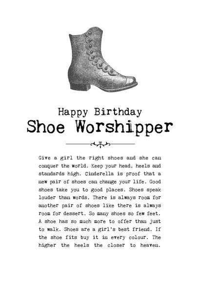 Shoe Worshipper Birthday Card created by Coulson Macleod