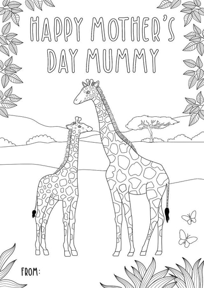 Mother’s Day Giraffe Colouring Card for Mummy created by Zoe-Claire