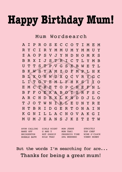Birthday Mum Wordsearch Card created by Funnilyenough