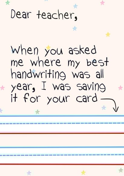 Teacher Handwriting Thank You Card - Write On Card - For School Teachers - Best created by Lisa Wardle