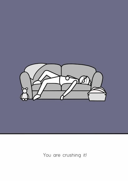 Exhausted and crushing it minimalist cartoon card created by Skate Better Studio