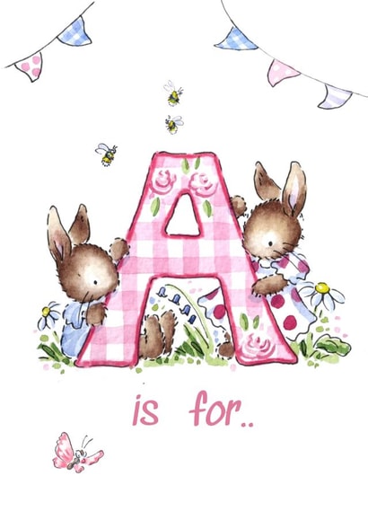 Initial bunny  birthday card - letter A created by Kate Garrett