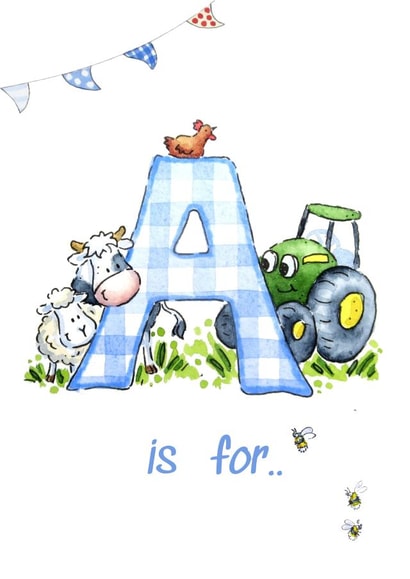 Initial A farm card for a little boy created by Kate Garrett