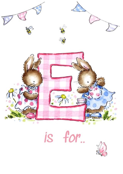 Letter E bunny initial card created by Kate Garrett