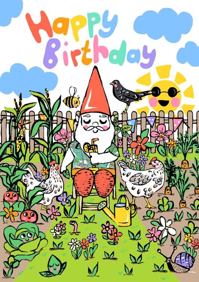 Gnome Gardener Birthday Card 16913 created by Pink Pea