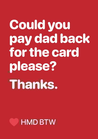 pay dad back this card Mothers Day Card 48333 created by Out of House