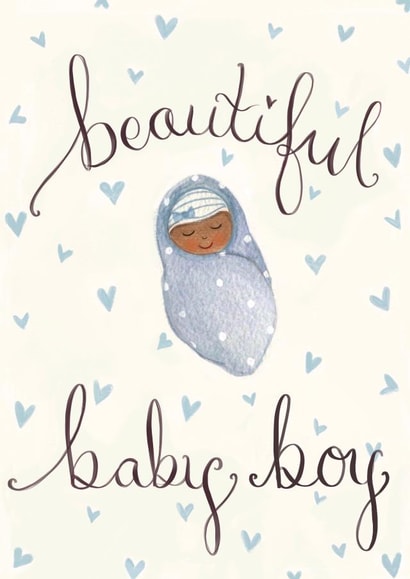 Beautiful Baby Boy Card darker skin tone created by Love Lucy Illustration
