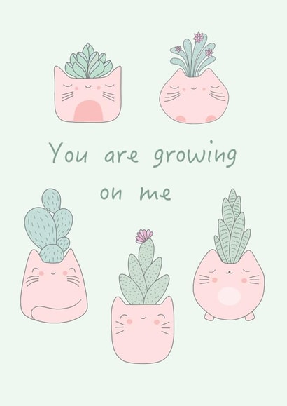 You are growing on me happy cat succulent card. created by Cards by Anna