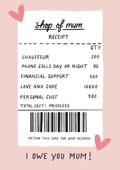 Funny Mothers Day Card - Receipt - Shop Of Mum created by Jennifer Protheroe