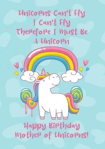 unicorn animal Birthday Card 20746 created by Crystal Star Gift Shop
