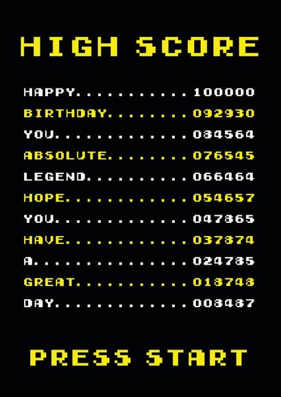 highscore high score Birthday Card 21963 created by James Millership