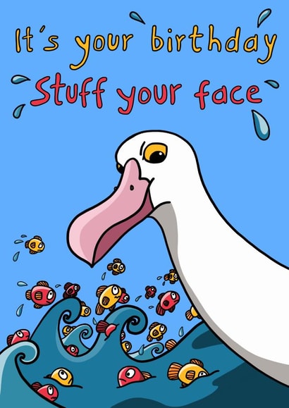 Stuff Your Face seagull birthday card created by Sunny and Pea