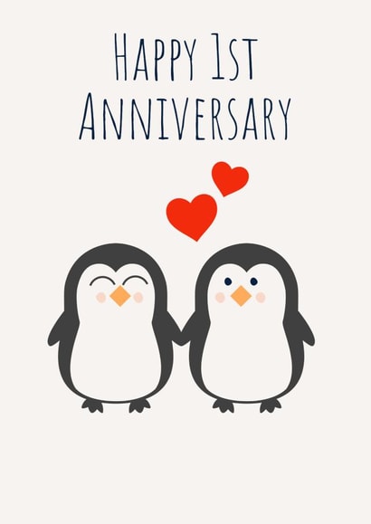 Cute Penguin Anniversary Card - 1 Year - Happy 1st Anniversary created by Amy Walton