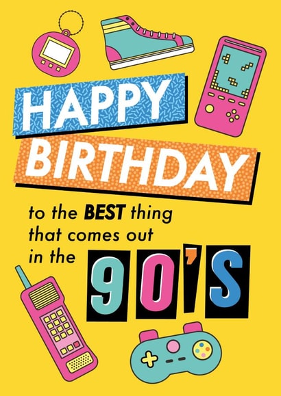 Retro Adult Born in the 90's Birthday Card created by Emoticology Cards