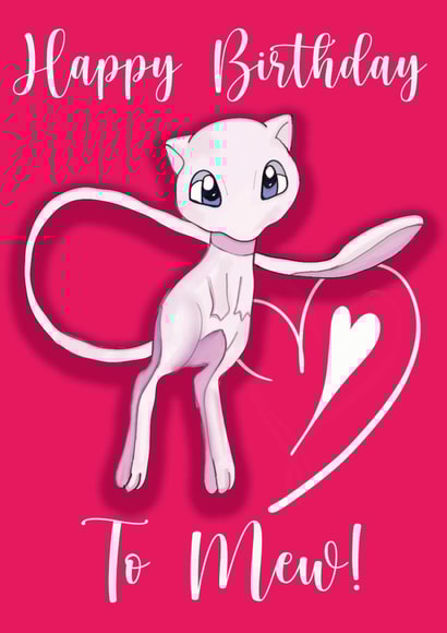 Pokemon Mew birthday card created by Bushy Designs