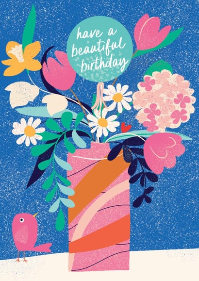 cute bird and floral birthday card, have a beautiful birthday! created by fiona gale designs