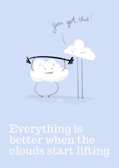 Clouds lifting cute funny card created by Boy Oh Boy Designs