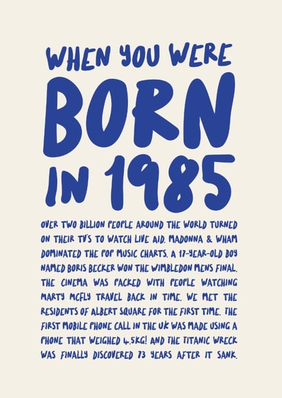 40th Birthday Memories of the Year 1985 Card created by Poppy Lane