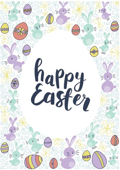 Easter bunnies and eggs card created by Draenog Design