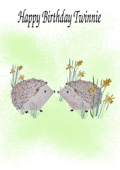 Happy Birthday Twinnie, Twin hedgehogs created by Jacqueline Woolnough