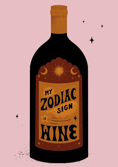 Zodiac wine birthday card created by Elf Paper Co
