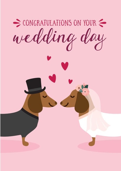 Wedding day sausage dog cute card created by Blush & Blossom