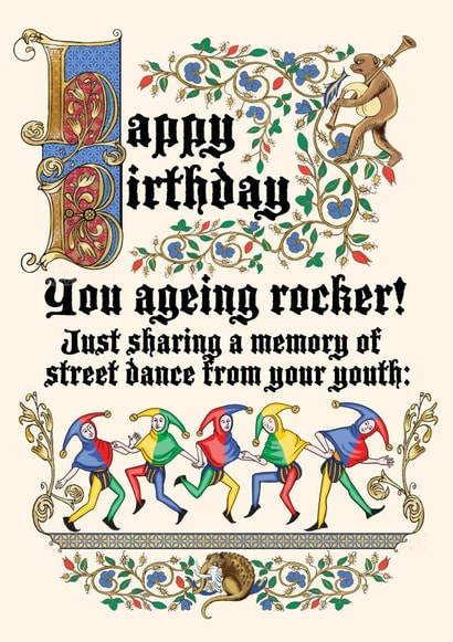 Ageing Rocker medieval style cheeky birthday card! created by Cathy Simpson