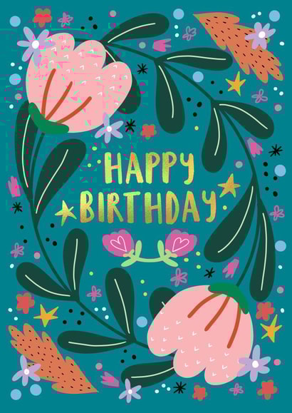 Pretty Birthday Card - Flowers - Happy Birthday created by NICHOLA COWDERY ILLUSTRATIONS 