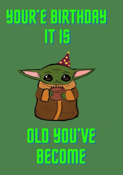 Baby yoda birthday card created by ChinChinGreets
