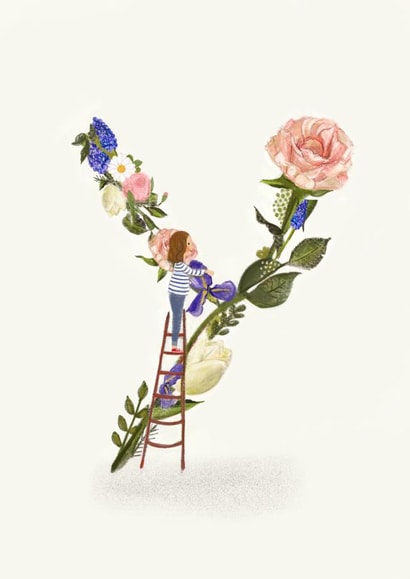 Floral Y Initial Birthday Card created by A-Z Initials by Love Lucy Illustration