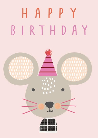 Cute Mouse Birthday Card – Fun Illustrated Animal Design for Kids created by Sally Payne Design
