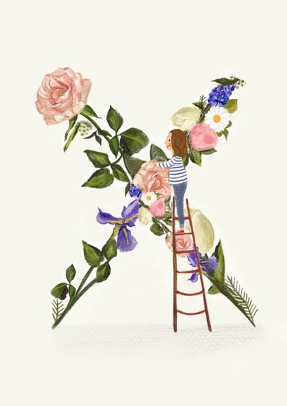 Floral X Initial Birthday Card created by A-Z Initials by Love Lucy Illustration