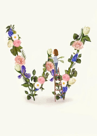 Initial W card created by A-Z Initials by Love Lucy Illustration