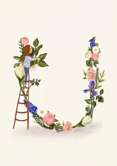 Floral U Initial Birthday Card created by A-Z Initials by Love Lucy Illustration