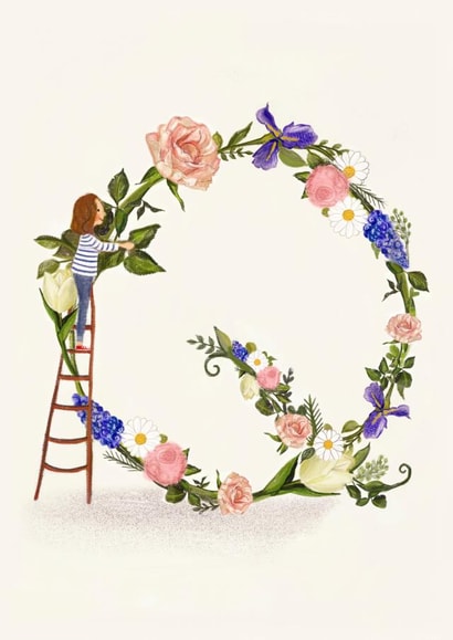 Floral Q Initial Birthday Card created by A-Z Initials by Love Lucy Illustration