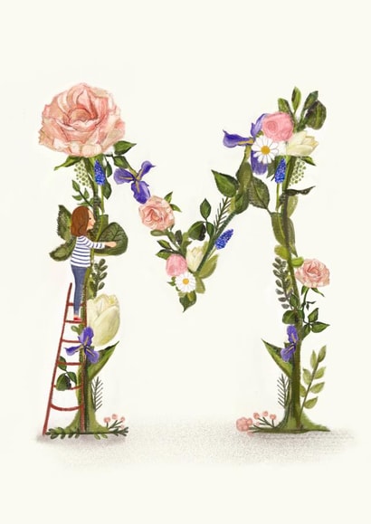 Initial card letter M created by A-Z Initials by Love Lucy Illustration