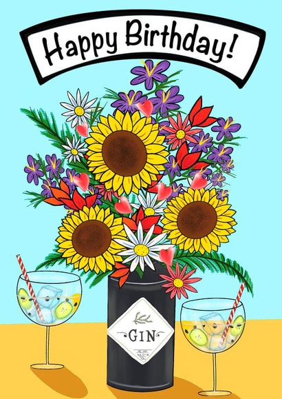 Happy birthday floral gin card created by Jessicadrawws
