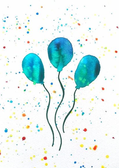 Blue Balloons Card Hand Drawn Design created by Hobo Zobo