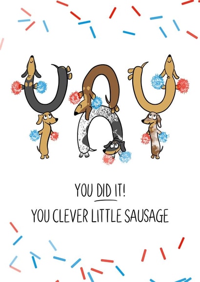 Clever little sausage congratulations card created by Laura Deakin