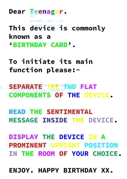 Teenager card opening instructions. created by Sunflower