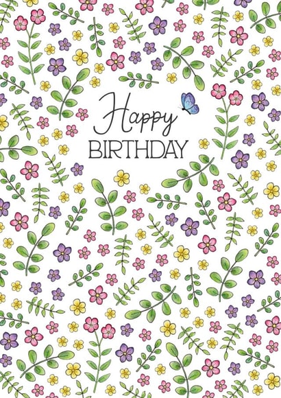 Flowers, Leaves and Butterfly Happy Birthday Card created by Hazel Fisher Creations
