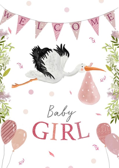 New Baby Girl Stalk Greetings Card created by Hannah Clark Illustrations