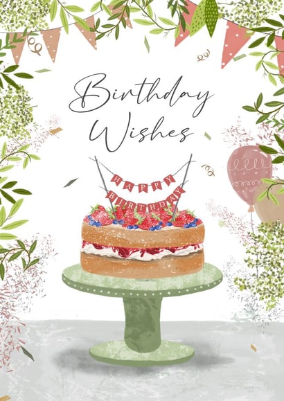 Classic Birthday Card - Victoria Sponge - Bunting - Plants created by Hannah Clark Illustrations