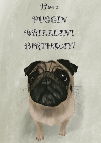 Pug birthday card created by Ann Williams Art