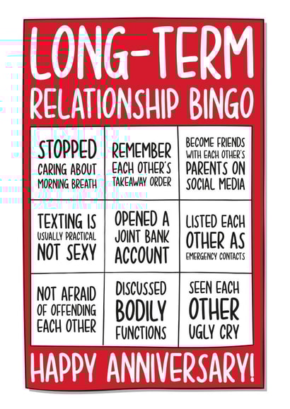 Funny Bingo Anniversary Card - Long-Term Relationship Bingo created by TeePee Creations