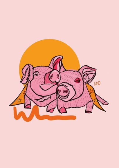 Fun Birthday/Love & Friendship Card - Pigs - Arty created by Freya Niamh Design