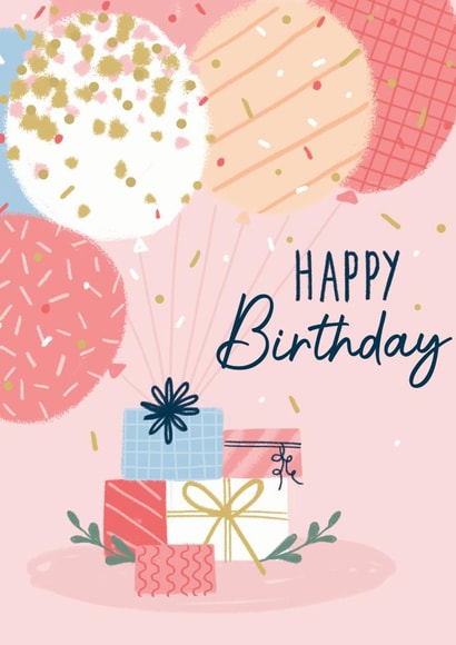 Classic Birthday Card - Balloons - Presents created by Little Mono