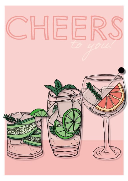 Fun Birthday Card - Cheers To You - Gin created by Abby Nair Art