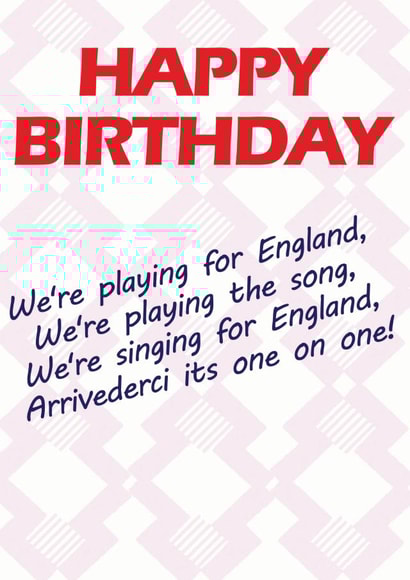 England World Cup 1990 World Cup Kit Birthday Card created by Danny Walsh